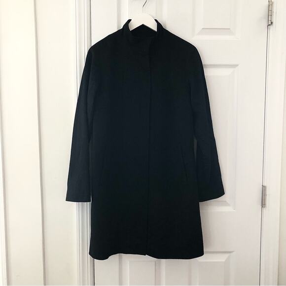 Jane Post Black Cashmere Blend Snap Button High Neck Classic A Line Coat Small - Picture 2 of 15